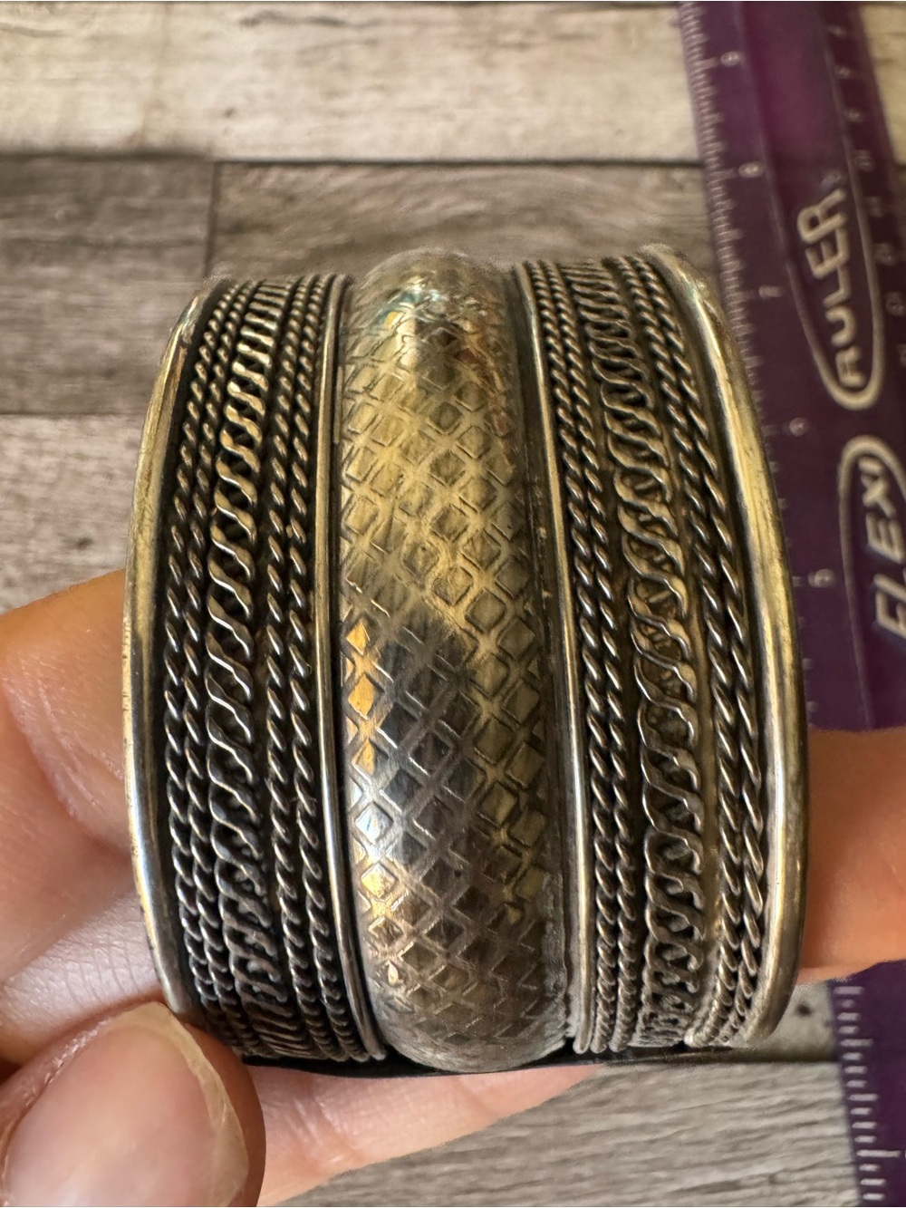 Chunky Textured Silver Cuff Bracelet - Wide Statement Bangle